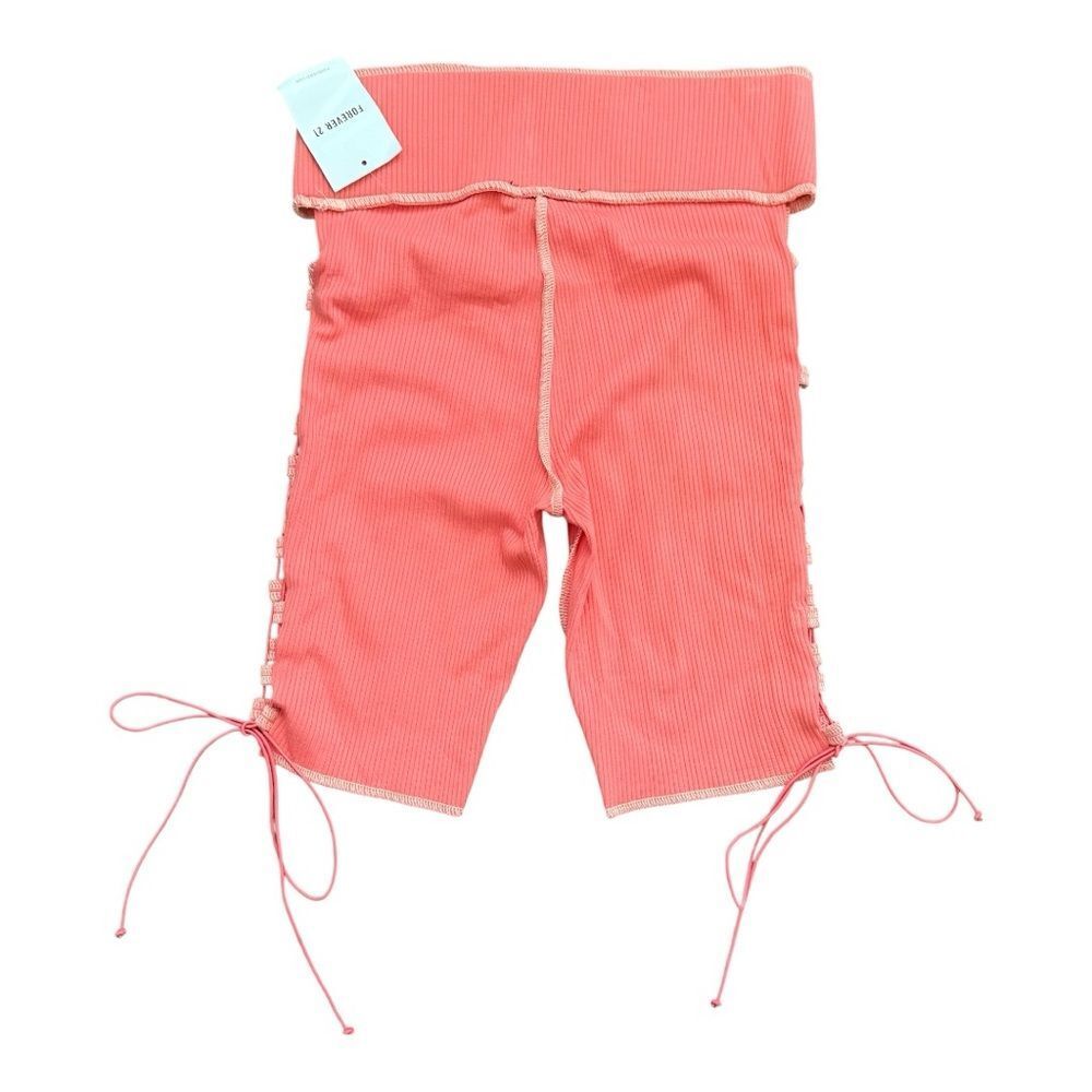 Forever 21 NWT Ribbed Lace-Up Bike Shorts Medium Coral Pink